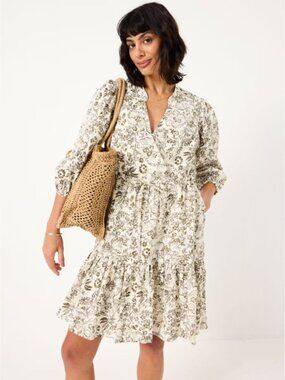 NEW FATFACE SZ 8R Nancy Ivory Linear Floral 100% Cotton Dress